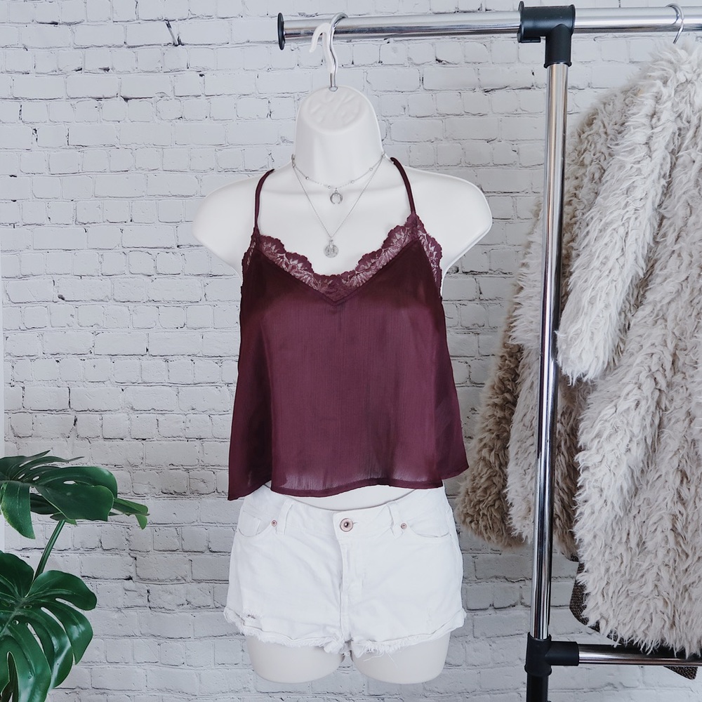 Maroon Intimate Lingerie Lace Cropped Tank Top - Picture 1 of 5